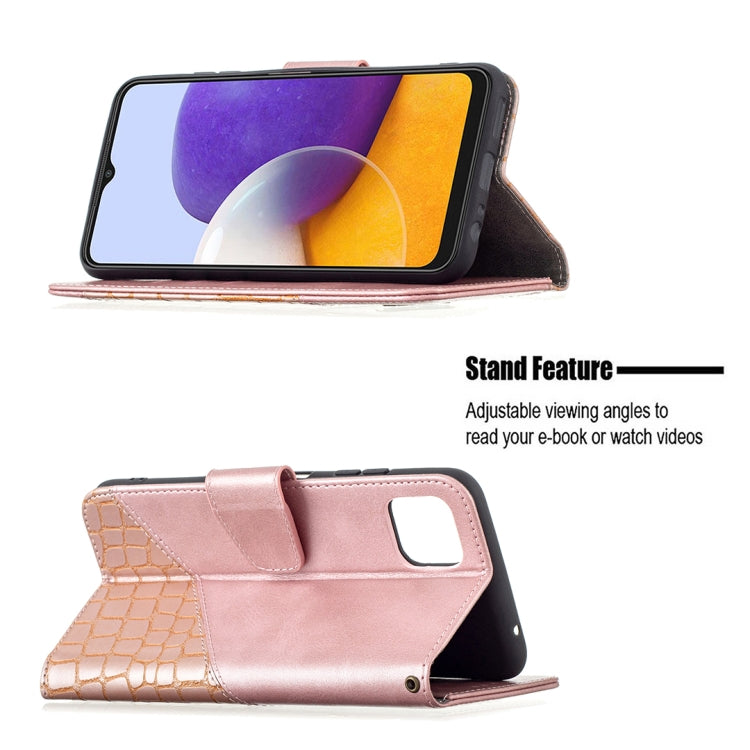 For Samsung Galaxy A22 5G Matching Color Crocodile Texture Horizontal Flip PU Leather Case with Wallet & Holder & Card Slots