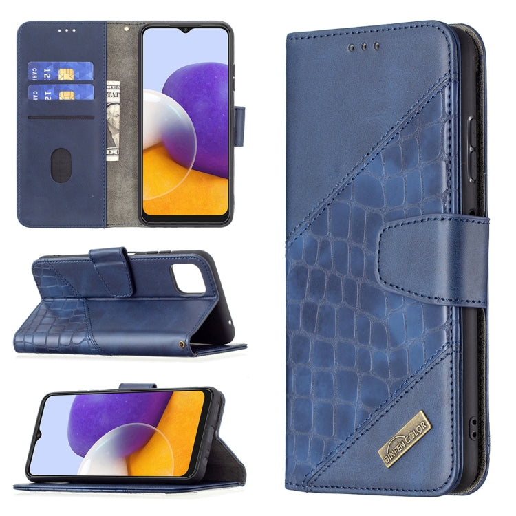 For Samsung Galaxy A22 5G Matching Color Crocodile Texture Horizontal Flip PU Leather Case with Wallet & Holder & Card Slots