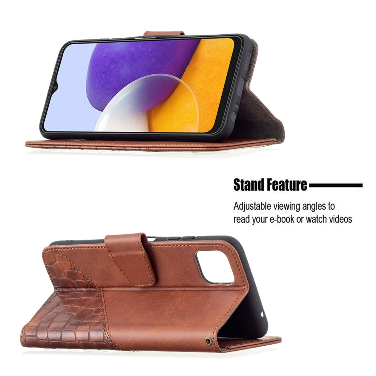 For Samsung Galaxy A22 5G Matching Color Crocodile Texture Horizontal Flip PU Leather Case with Wallet & Holder & Card Slots