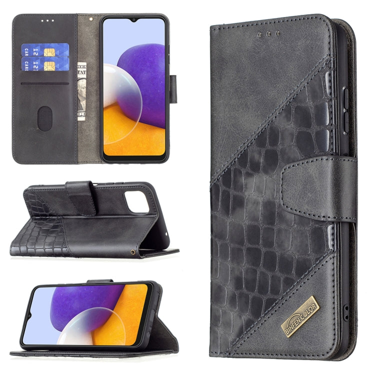 For Samsung Galaxy A22 5G Matching Color Crocodile Texture Horizontal Flip PU Leather Case with Wallet & Holder & Card Slots