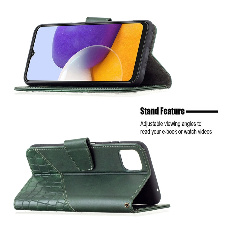 For Samsung Galaxy A22 5G Matching Color Crocodile Texture Horizontal Flip PU Leather Case with Wallet & Holder & Card Slots