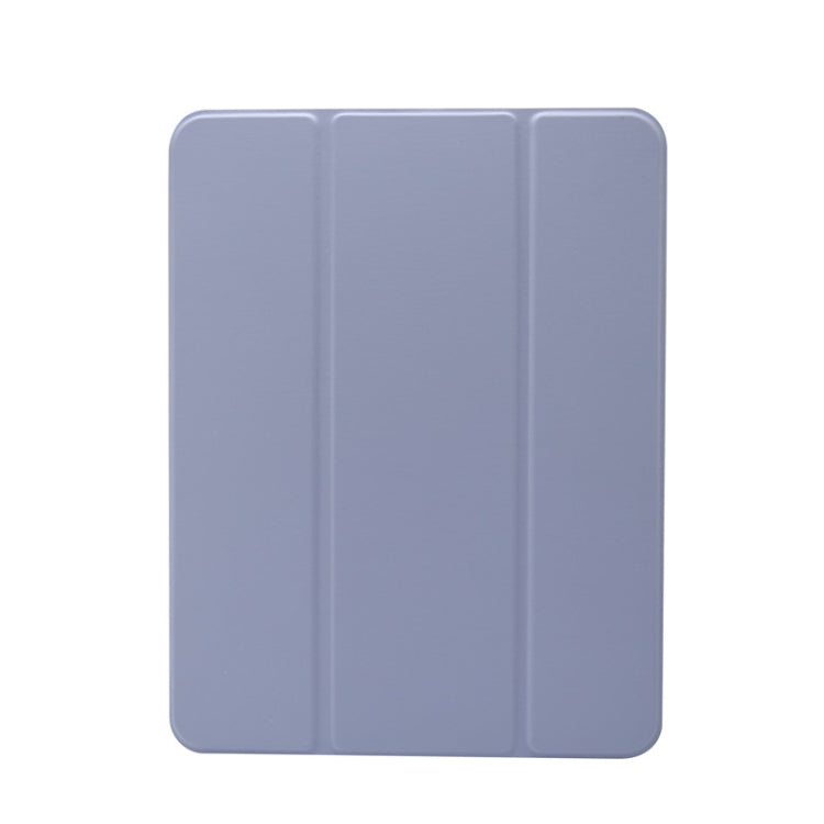 For iPad Pro 11 2022 / 2021 Three-folding Electric Pressed Skin Texture Horizontal Flip Shockproof Transparent TPU + PU Leather Tablet Case with Holder & Pen Slot & Sleep / Wake-up Function