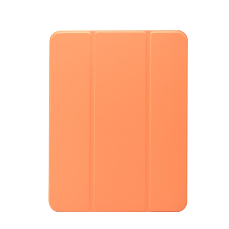 For iPad Pro 11 2022 / 2021 Three-folding Electric Pressed Skin Texture Horizontal Flip Shockproof Transparent TPU + PU Leather Tablet Case with Holder & Pen Slot & Sleep / Wake-up Function