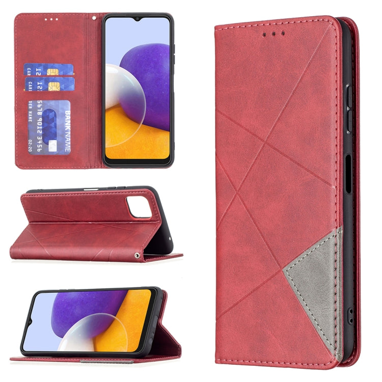 For Samsung Galaxy A22 5G Rhombus Texture Horizontal Flip Magnetic Leather Case with Holder & Card Slots