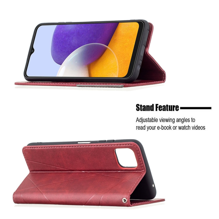 For Samsung Galaxy A22 5G Rhombus Texture Horizontal Flip Magnetic Leather Case with Holder & Card Slots