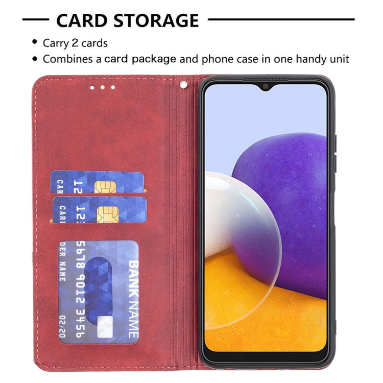 For Samsung Galaxy A22 5G Rhombus Texture Horizontal Flip Magnetic Leather Case with Holder & Card Slots