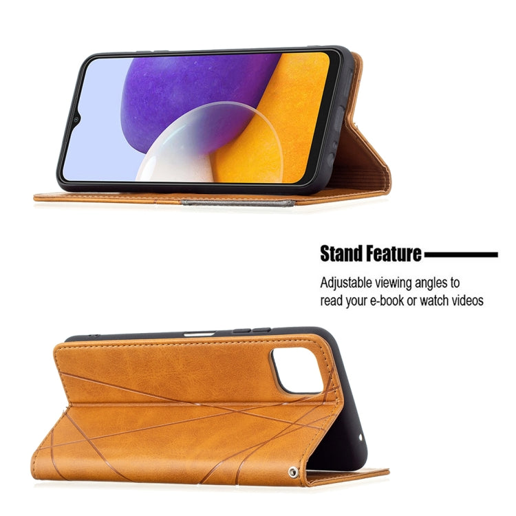 For Samsung Galaxy A22 5G Rhombus Texture Horizontal Flip Magnetic Leather Case with Holder & Card Slots