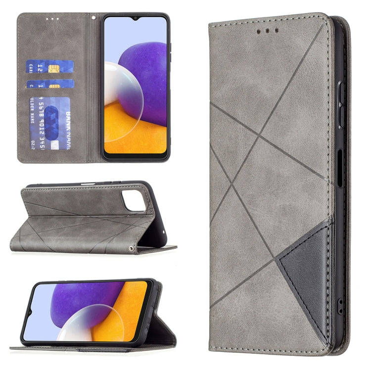 For Samsung Galaxy A22 5G Rhombus Texture Horizontal Flip Magnetic Leather Case with Holder & Card Slots