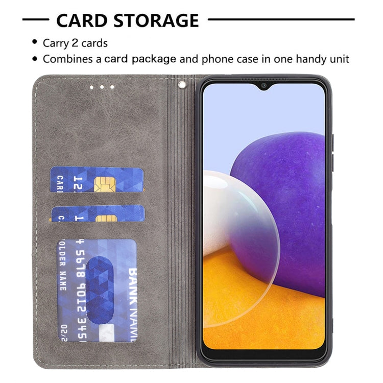 For Samsung Galaxy A22 5G Rhombus Texture Horizontal Flip Magnetic Leather Case with Holder & Card Slots