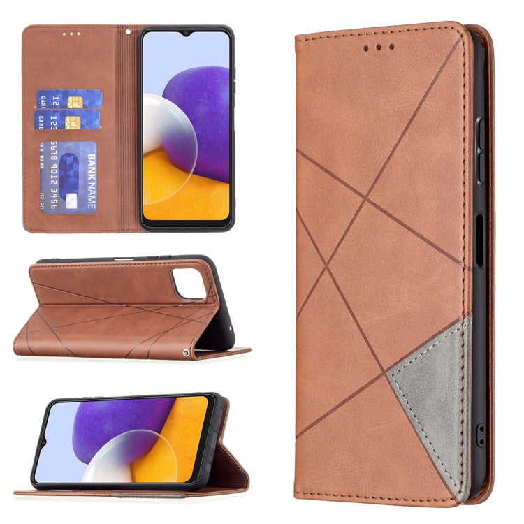 For Samsung Galaxy A22 5G Rhombus Texture Horizontal Flip Magnetic Leather Case with Holder & Card Slots