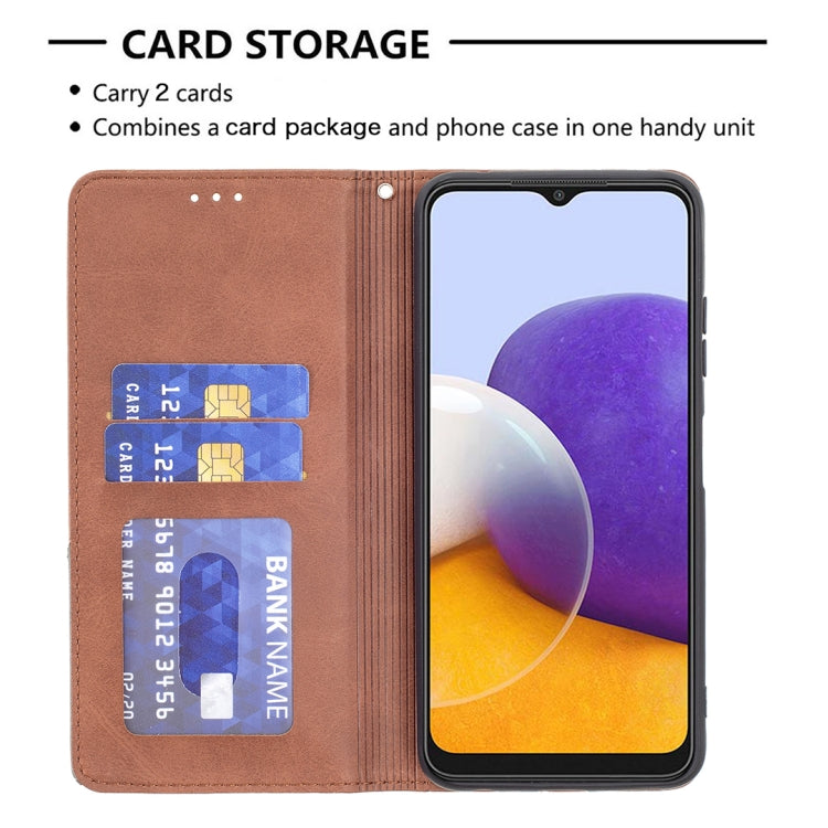 For Samsung Galaxy A22 5G Rhombus Texture Horizontal Flip Magnetic Leather Case with Holder & Card Slots