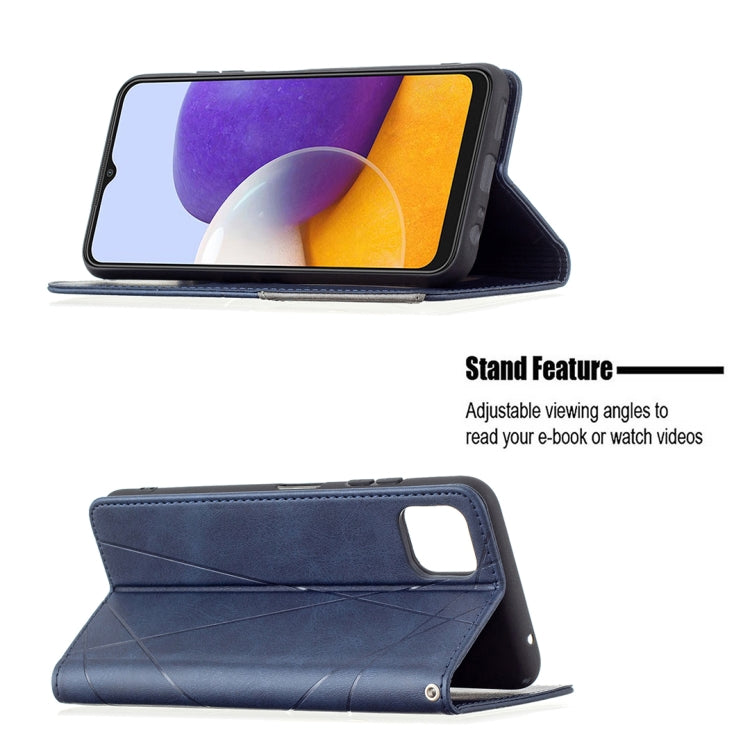 For Samsung Galaxy A22 5G Rhombus Texture Horizontal Flip Magnetic Leather Case with Holder & Card Slots