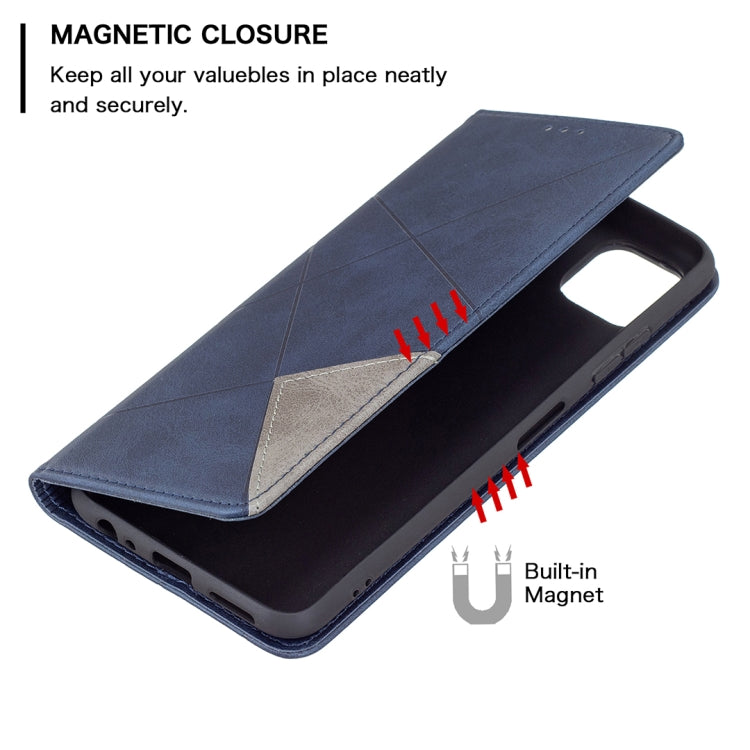 For Samsung Galaxy A22 5G Rhombus Texture Horizontal Flip Magnetic Leather Case with Holder & Card Slots