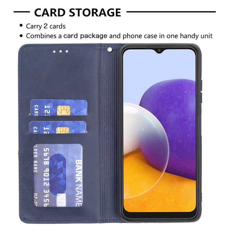 For Samsung Galaxy A22 5G Rhombus Texture Horizontal Flip Magnetic Leather Case with Holder & Card Slots