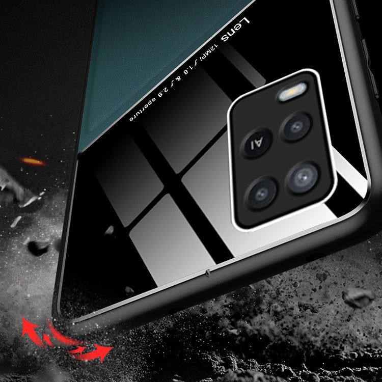 For OPPO A54 4G All-inclusive Leather + Organic Glass Protective Case with Metal Iron Sheet