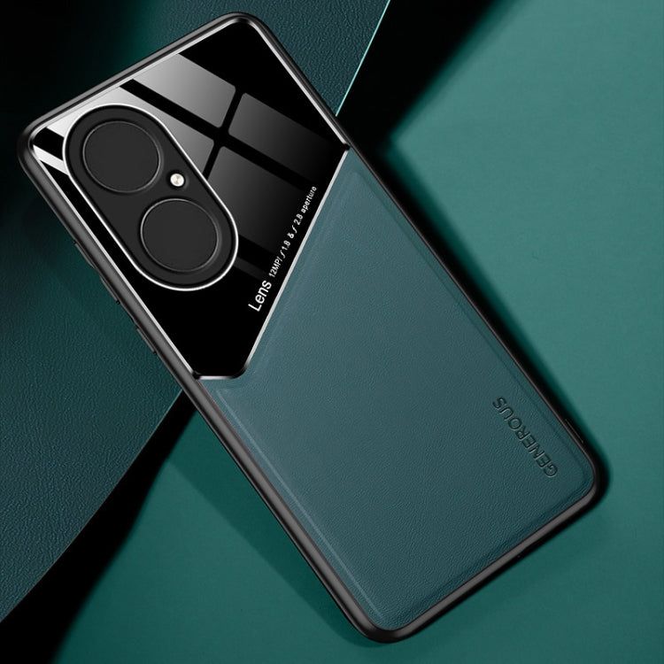 For Huawei P50 All-inclusive Leather + Organic Glass Protective Case with Metal Iron Sheet