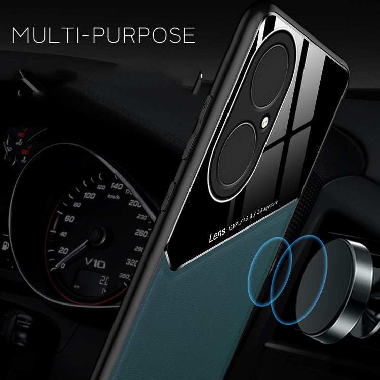 For Huawei P50 All-inclusive Leather + Organic Glass Protective Case with Metal Iron Sheet
