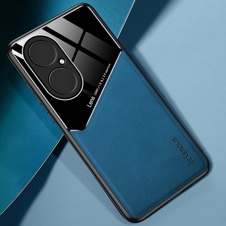 For Huawei P50 All-inclusive Leather + Organic Glass Protective Case with Metal Iron Sheet