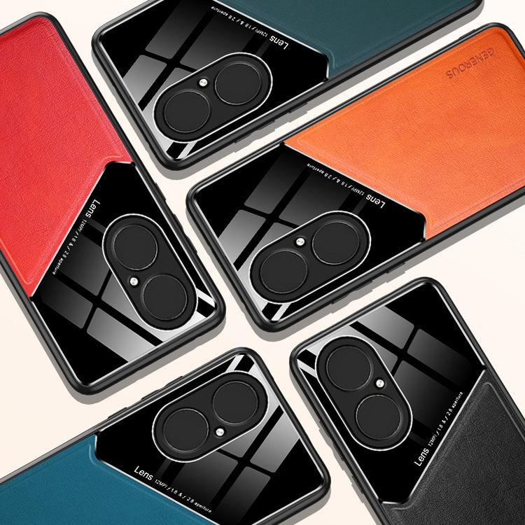 For Huawei P50 All-inclusive Leather + Organic Glass Protective Case with Metal Iron Sheet
