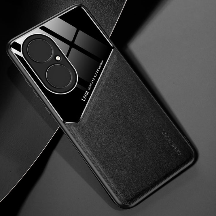 For Huawei P50 All-inclusive Leather + Organic Glass Protective Case with Metal Iron Sheet