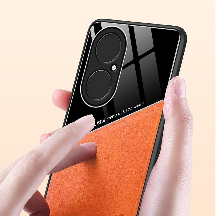 For Huawei P50 All-inclusive Leather + Organic Glass Protective Case with Metal Iron Sheet