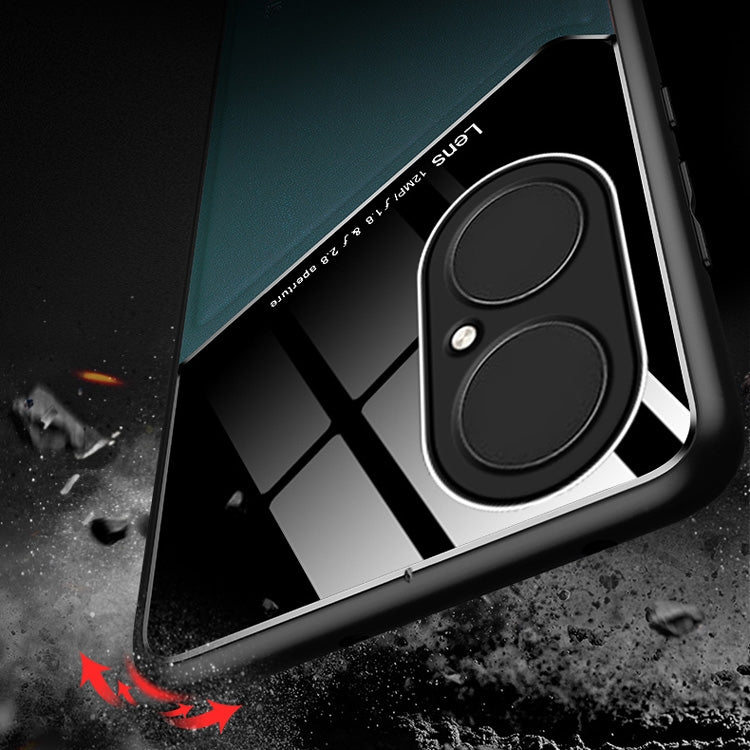 For Huawei P50 All-inclusive Leather + Organic Glass Protective Case with Metal Iron Sheet