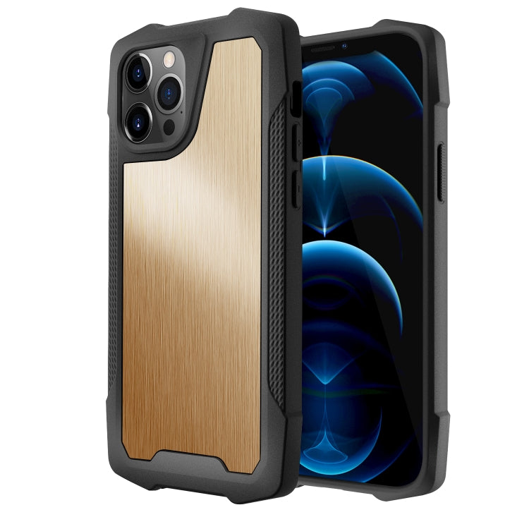 For iPhone 12 / 12 Pro Stainless Steel Metal PC Back Cover + TPU Heavy Duty Armor Shockproof Case