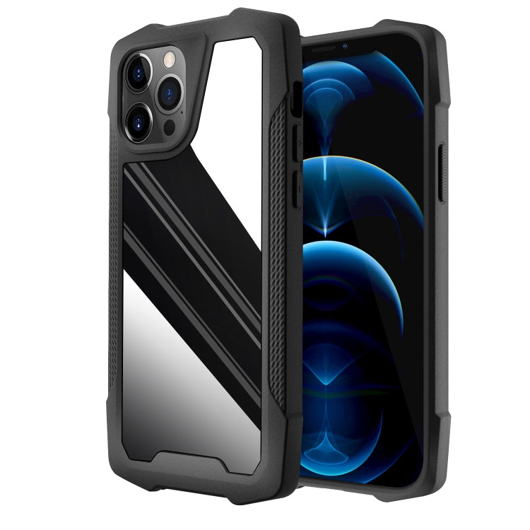For iPhone 12 Pro Max Stainless Steel Metal PC Back Cover + TPU Heavy Duty Armor Shockproof Case