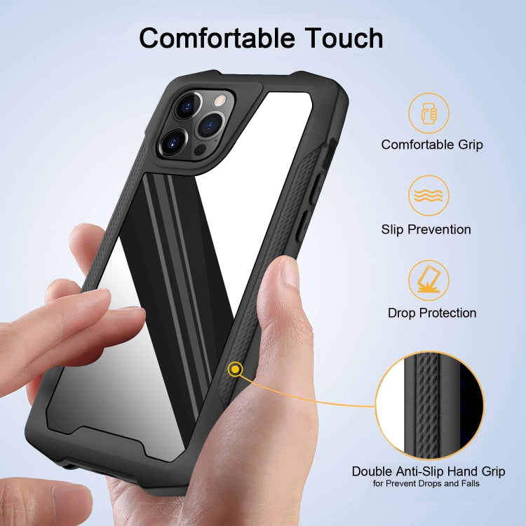 For iPhone 12 Pro Max Stainless Steel Metal PC Back Cover + TPU Heavy Duty Armor Shockproof Case
