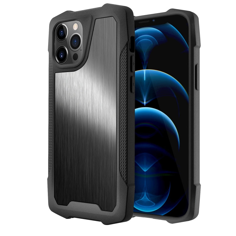 For iPhone 12 Pro Max Stainless Steel Metal PC Back Cover + TPU Heavy Duty Armor Shockproof Case