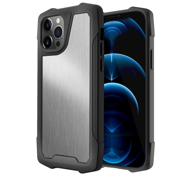 For iPhone 12 Pro Max Stainless Steel Metal PC Back Cover + TPU Heavy Duty Armor Shockproof Case