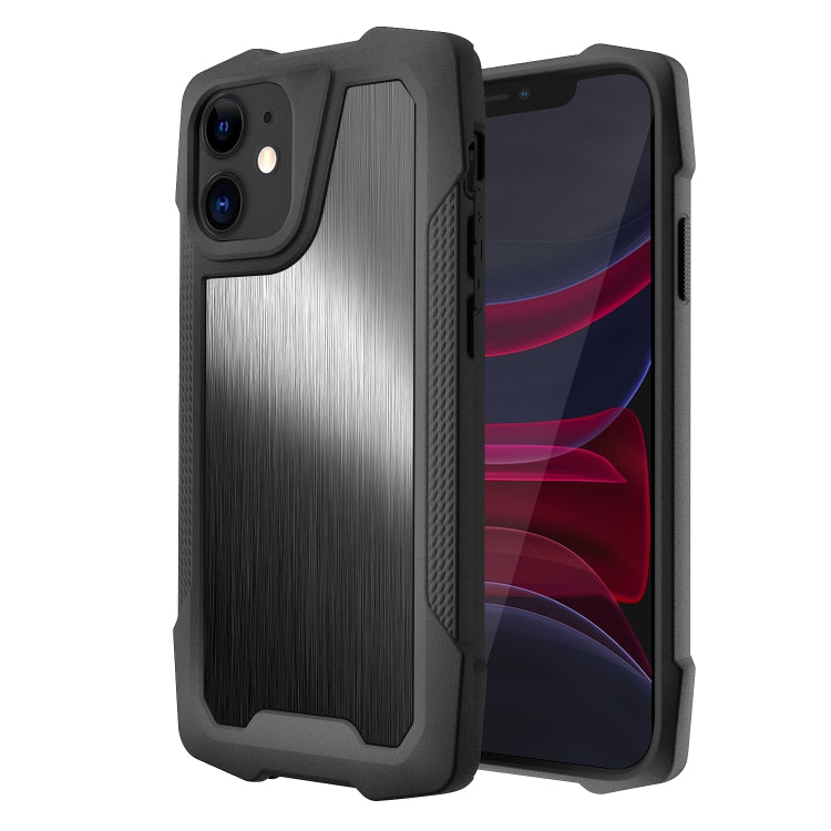 For iPhone 11 Stainless Steel Metal PC Back Cover + TPU Heavy Duty Armor Shockproof Case