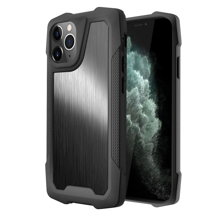 For iPhone 11 Pro Max Stainless Steel Metal PC Back Cover + TPU Heavy Duty Armor Shockproof Case