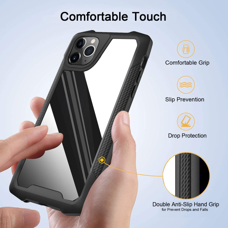 For iPhone 11 Pro Max Stainless Steel Metal PC Back Cover + TPU Heavy Duty Armor Shockproof Case