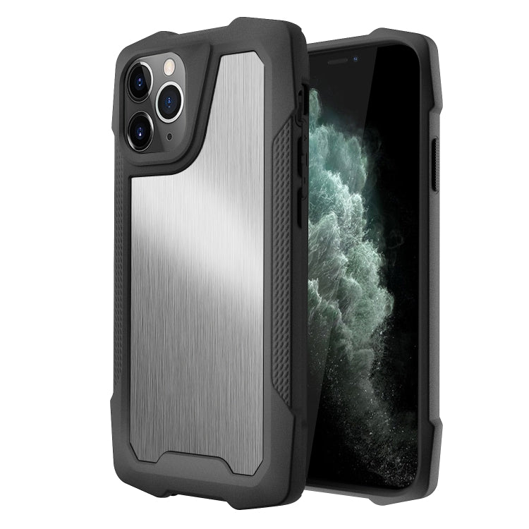 For iPhone 11 Pro Max Stainless Steel Metal PC Back Cover + TPU Heavy Duty Armor Shockproof Case