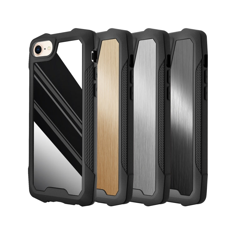 For iPhone SE 2022 / SE 2020 8 / 7 Stainless Steel Metal PC Back Cover + TPU Heavy Duty Armor Shockproof Case