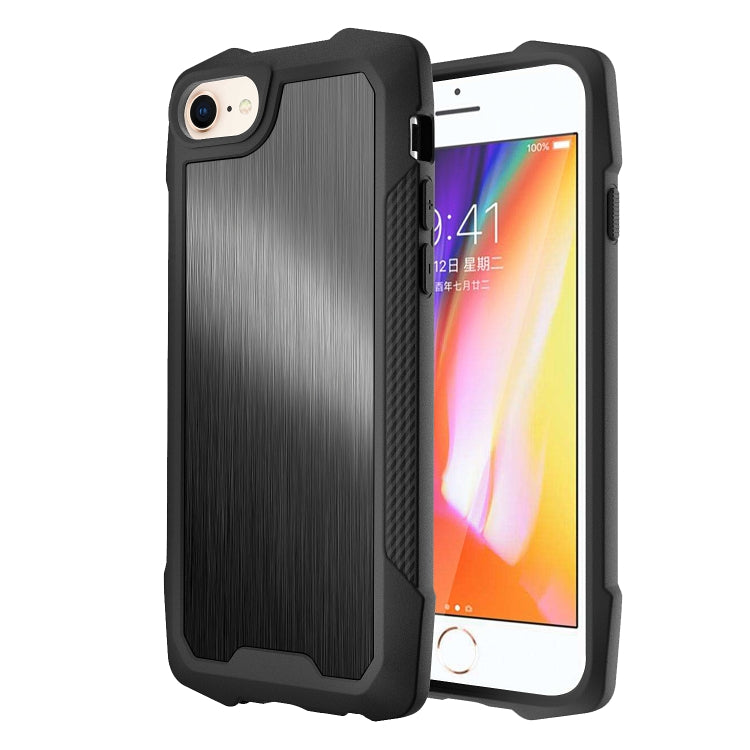 For iPhone SE 2022 / SE 2020 8 / 7 Stainless Steel Metal PC Back Cover + TPU Heavy Duty Armor Shockproof Case