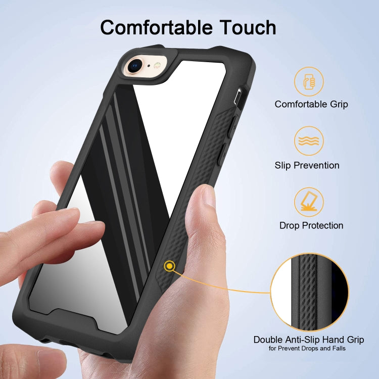 For iPhone SE 2022 / SE 2020 8 / 7 Stainless Steel Metal PC Back Cover + TPU Heavy Duty Armor Shockproof Case