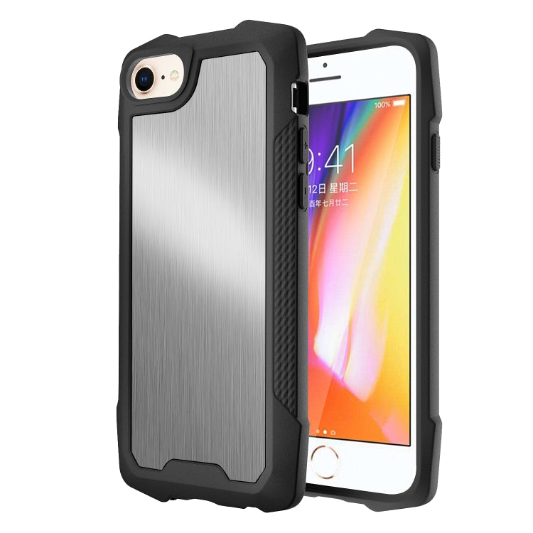 For iPhone SE 2022 / SE 2020 8 / 7 Stainless Steel Metal PC Back Cover + TPU Heavy Duty Armor Shockproof Case