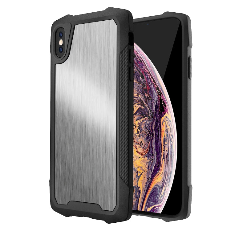 For iPhone X / XS Stainless Steel Metal PC Back Cover + TPU Heavy Duty Armor Shockproof Case