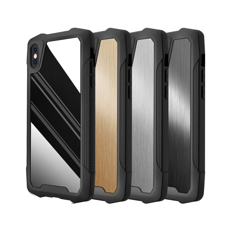 For iPhone X / XS Stainless Steel Metal PC Back Cover + TPU Heavy Duty Armor Shockproof Case