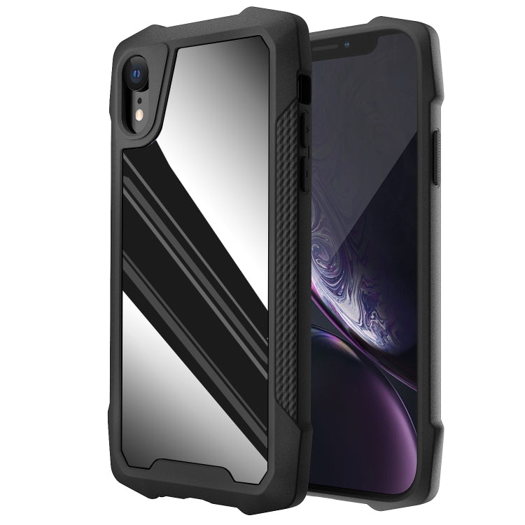 For iPhone XR Stainless Steel Metal PC Back Cover + TPU Heavy Duty Armor Shockproof Case