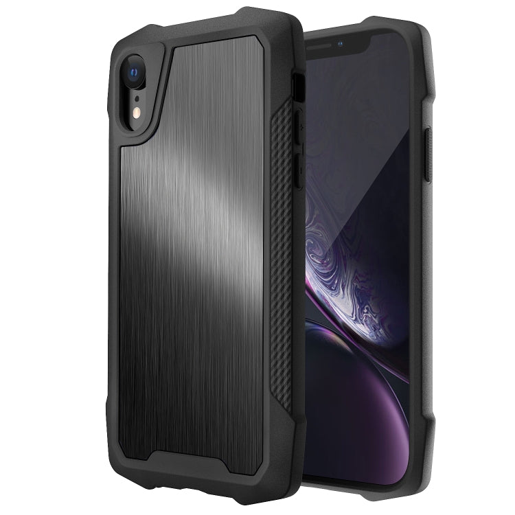 For iPhone XR Stainless Steel Metal PC Back Cover + TPU Heavy Duty Armor Shockproof Case
