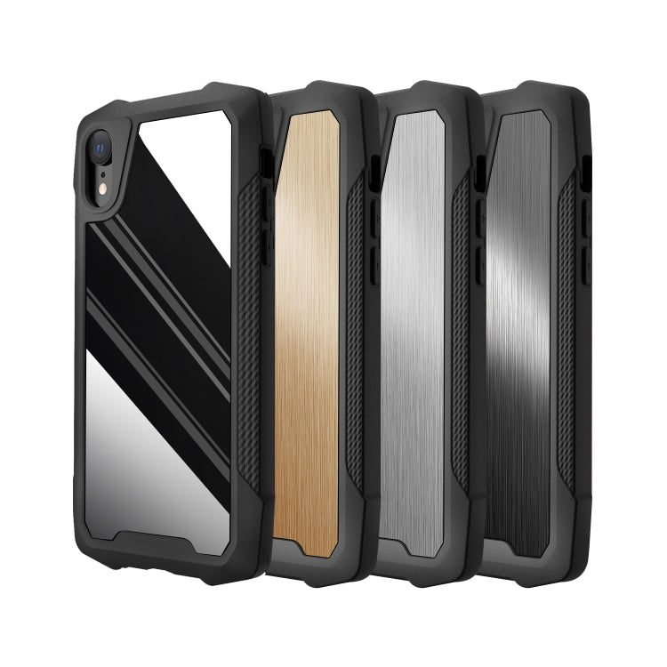 For iPhone XR Stainless Steel Metal PC Back Cover + TPU Heavy Duty Armor Shockproof Case