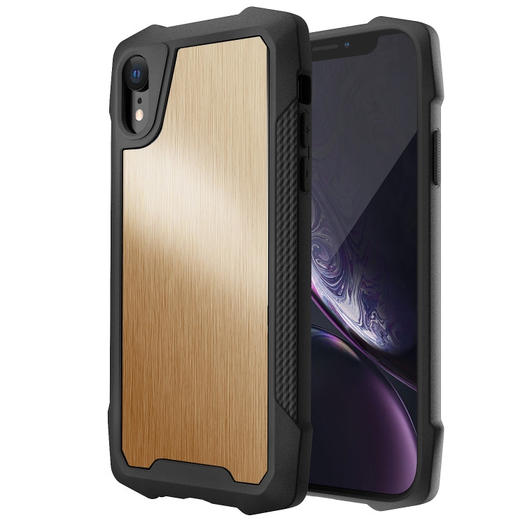For iPhone XR Stainless Steel Metal PC Back Cover + TPU Heavy Duty Armor Shockproof Case