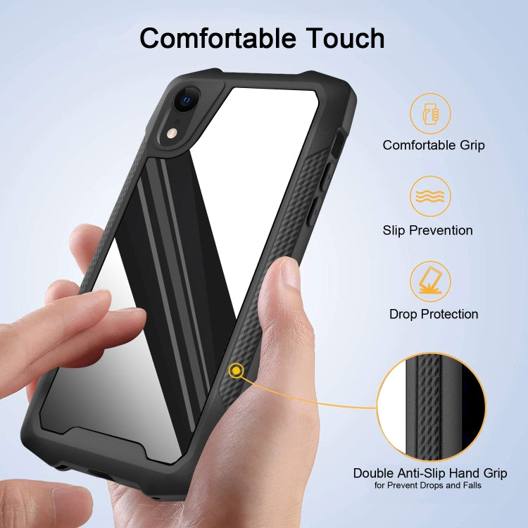 For iPhone XR Stainless Steel Metal PC Back Cover + TPU Heavy Duty Armor Shockproof Case