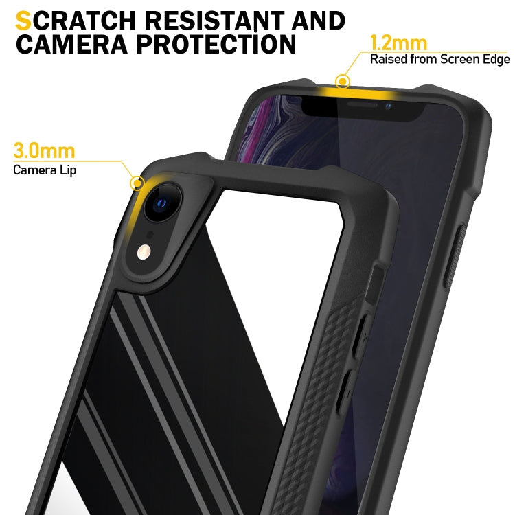 For iPhone XR Stainless Steel Metal PC Back Cover + TPU Heavy Duty Armor Shockproof Case