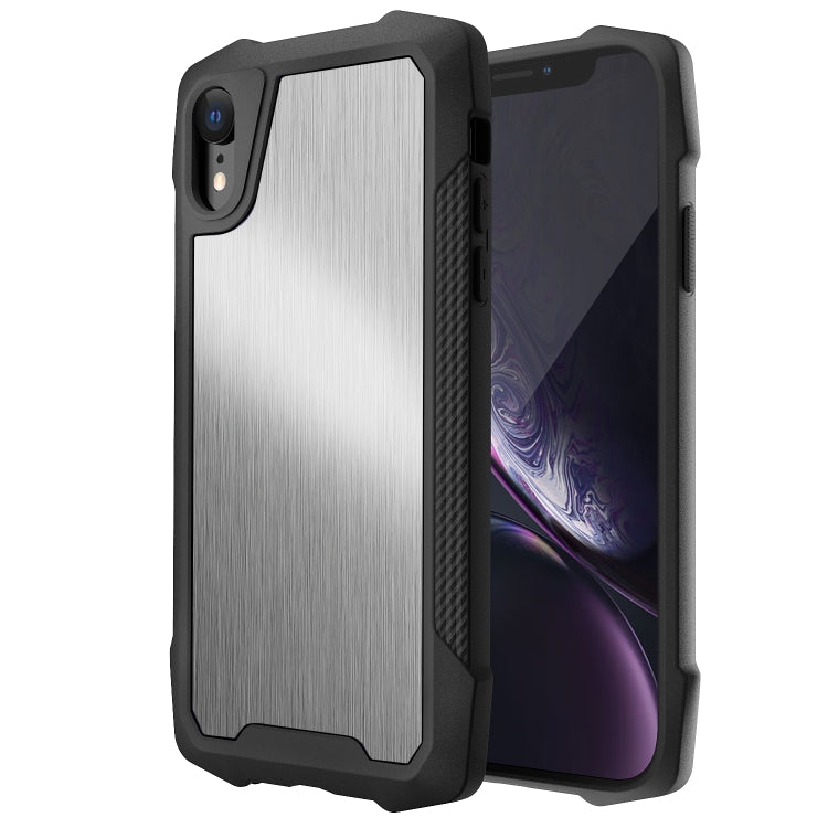 For iPhone XR Stainless Steel Metal PC Back Cover + TPU Heavy Duty Armor Shockproof Case