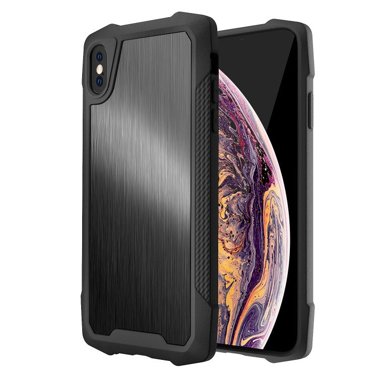 For iPhone XS Max Stainless Steel Metal PC Back Cover + TPU Heavy Duty Armor Shockproof Case