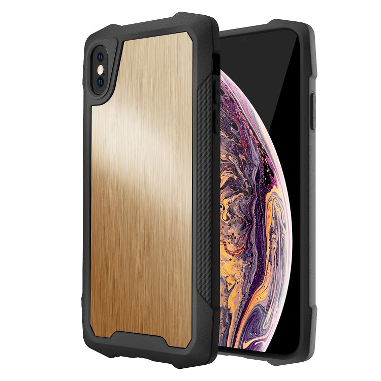 For iPhone XS Max Stainless Steel Metal PC Back Cover + TPU Heavy Duty Armor Shockproof Case